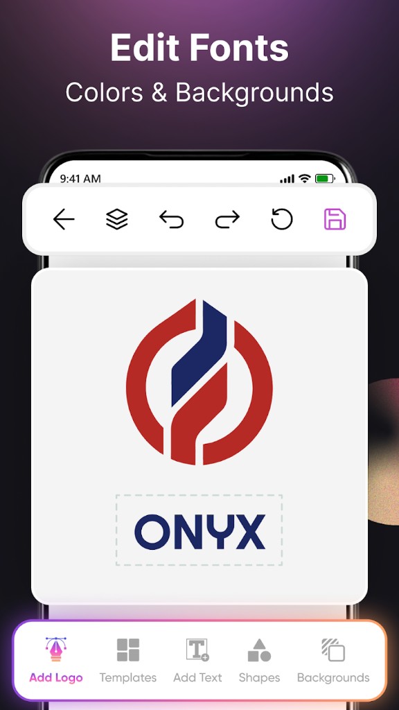 Professional logo editing interface with typography and layer controls — AI Logo & Brand Identity Studio