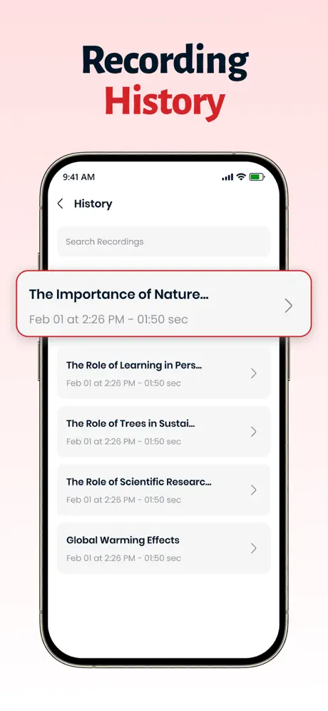 Brain Dump searchable recording history — Brain Dump AI Voice Messaging Platform