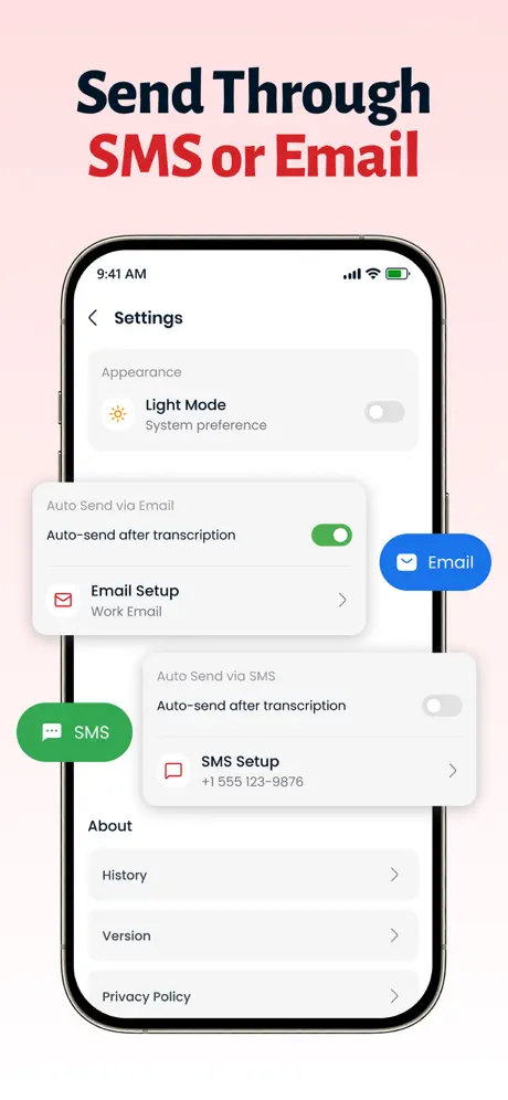 Brain Dump auto-send settings for email and SMS — Brain Dump AI Voice Messaging Platform